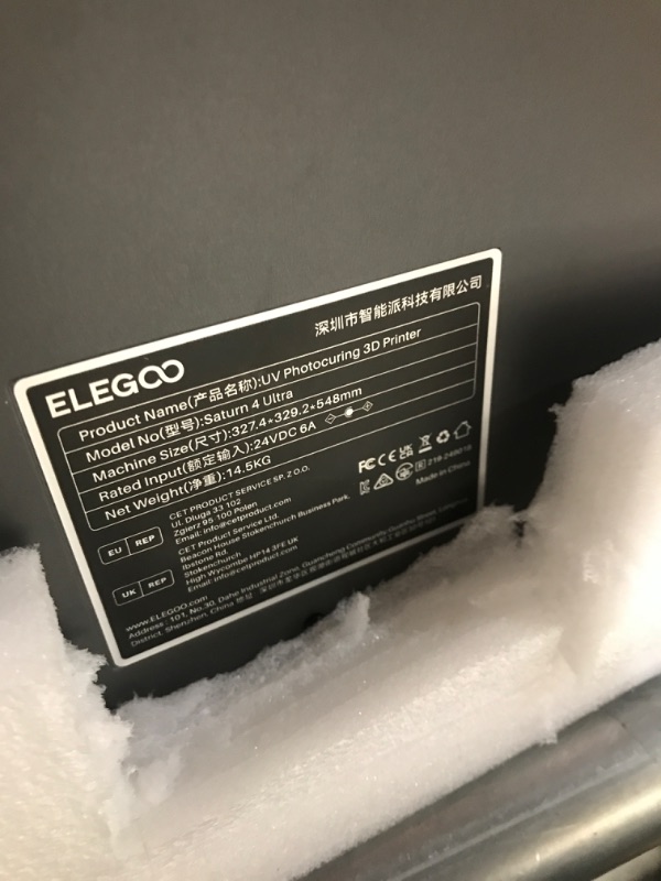Photo 1 of ELEGOO Saturn 4 Ultra 10" 12K MSLA 3D Printer, Smart Resin Printer with AI Camera and Mechanical Sensor, Fast Printing 150mm/h, Auto-Leveling, WiFi Cluster Printing, Printing Size 8.62x4.84x8.66 Inch