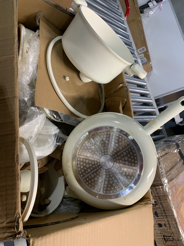 Photo 1 of ***(HEAVILY USED/ SOME DAMAGE)***
CAROTE 18Pcs Nonstick Ceramic Cookware Set, PFAS/PFOA Free, Cream White Pots and Pans Set Non Stick, Non-toxic Cookware,Kitchen Cooking Pan Set, Large Capacity