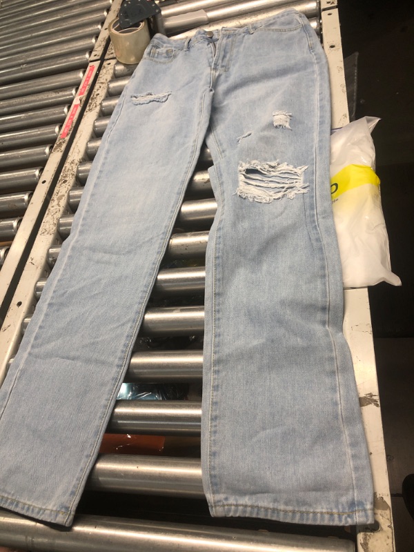 Photo 1 of ***STOCK PHOTO REFERENCE ONLY, NO SIZE TAG***SEVEGO Women's 32" Tall Straight Leg Jeans Mid Waisted Stretchy Loose Denim Pants Casual Baggy Jean Trousers 32'', Light Blue, M