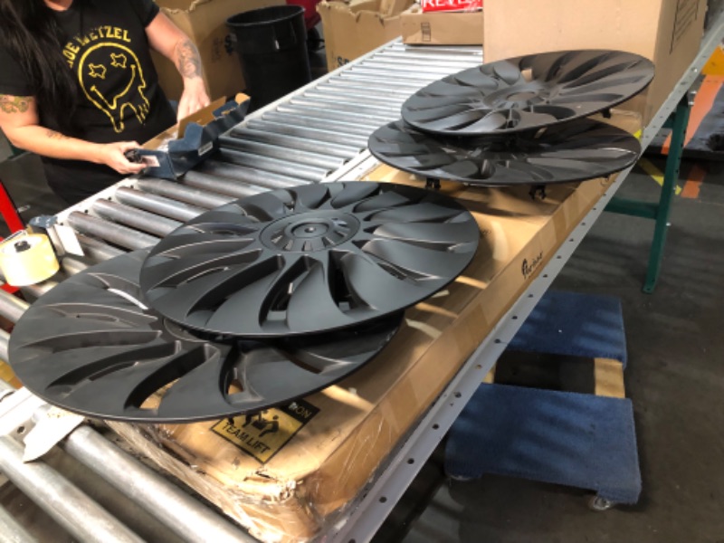 Photo 1 of ***DAMAGED - CRACKED - HAS ROAD RASH - SEE PICTURES***
KAVANIC Fits Model Y Wheel Cover 19Inch ABS Matte Black Blade Style Hubcaps for Tesla 2020-2024 Model Y Gemini Wheel Cover Replacement Support Logo Symmetry Design