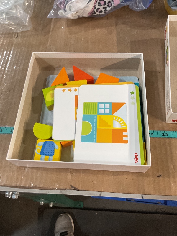 Photo 1 of (Used)HABA Animal Squares Chunky Wooden Puzzle Building Blocks Arranging Game with Template Cards, Montessori Toys Toddler Puzzle Ages 2+ (Made in Germany)