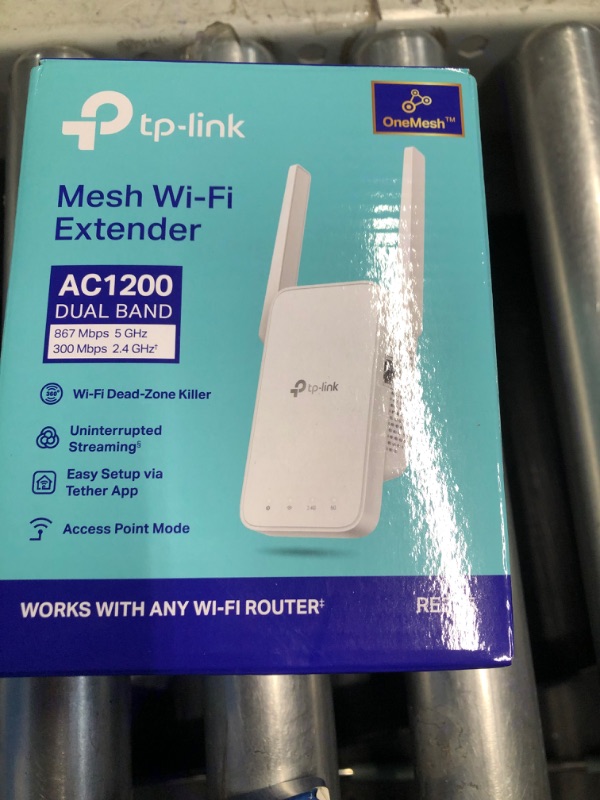 Photo 1 of ***PARTS ONLY***  TP-Link AC1200 WiFi Extender, 2024 Wirecutter Best WiFi Extender, 1.2Gbps home signal booster, Dual Band 5GHz/2.4GHz, Covers Up to 1500 Sq.ft and 30 Devices ,support Onemesh, One Ethernet Port (RE315)