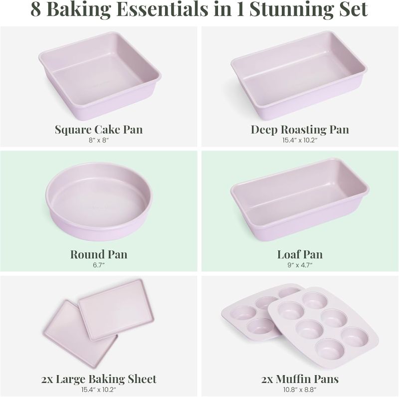 Photo 1 of (GOOD/FAIR) Larder & Vine 8-Piece Bakeware Set | Non-Stick Baking Set with Ceramic Finish | PFAS, PFOA, PTFE, and BPA Free Baking Essentials | Baking Sheets, Muffin Tins and Assorted Baking Pans | Lavender