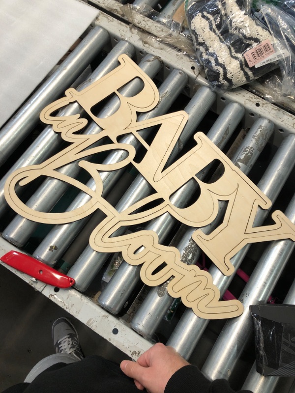 Photo 1 of (BAGGED) (FAIR) Baby in Bloom Wooden Signs - 22.4"x16.5" Baby Shower Party Large Wood Signs, Baby Gender Reveal Backdrop Party Decorations Photography Props