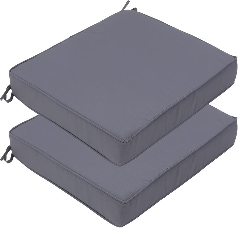 Photo 1 of (COVERS ONLY) Grey - Indoor/Outdoor Chair Cushions with Invisible Zipper, Water-Resistant Chair Seat Cushion with Ties for Non-Slip Support Pack of 2