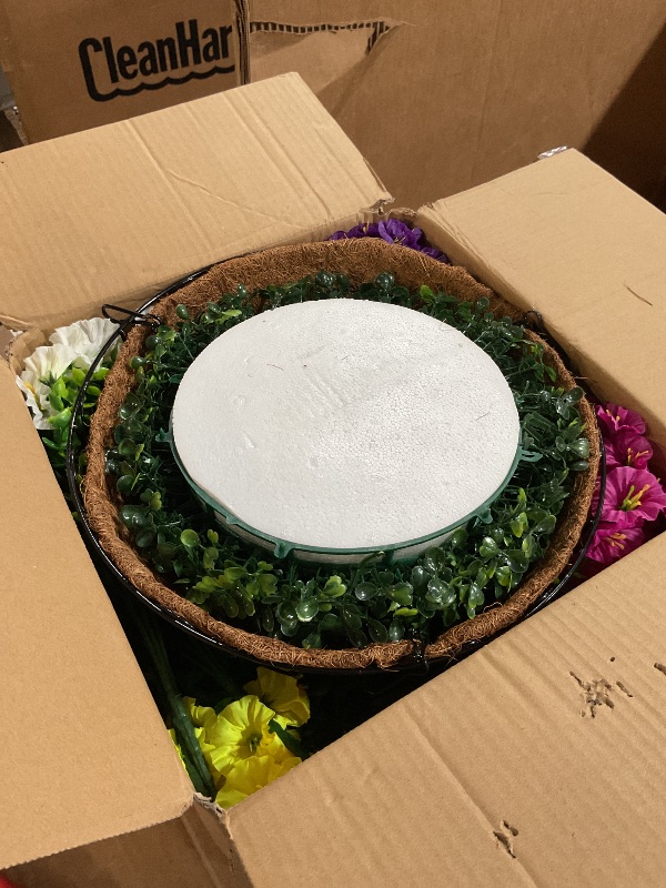 Photo 1 of Artificial Faux Hanging Flowers Plants Baskets for Outdoor Spring Summer Decoration, Fake Silk Morning Glory in Planter UV Resistant Realistic for Outside Porch Patio Balcony Garden Yard