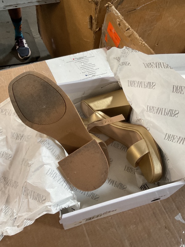 Photo 1 of (8.5) (FAIR/USED) DREAM PAIRS Heels for Women Block Chunky Platform High Heels Open Toe Giselle Fashion Wedding Party Evening Prom Dance Ankle Strap Dress Pump Sandals Shoes,Size 8.5,Gold