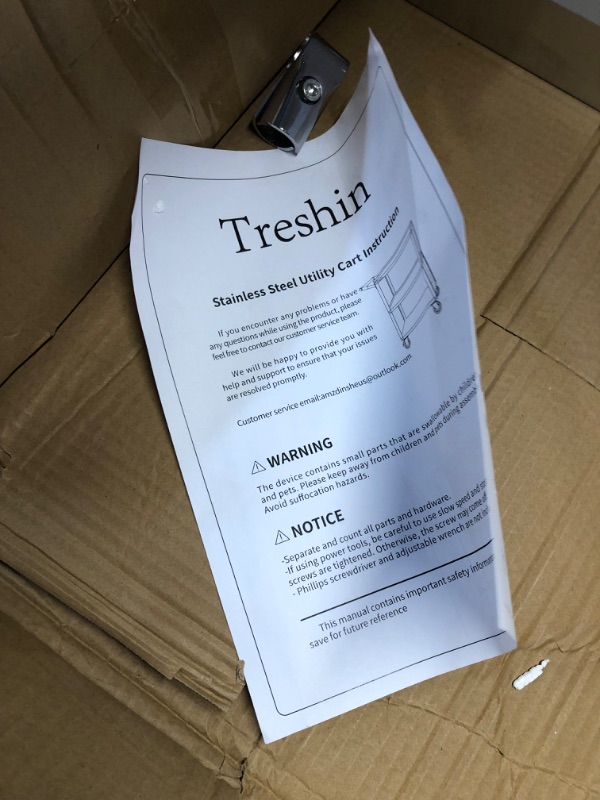 Photo 1 of ***MAJOR DAMAGE - DENTED - LIKELY MISSING PARTS - SEE PICTURES***
Treshin 3 Tier Stainless Steel Utility Cart Commercial Heavy Duty Rolling Cart Food Storage Service Trolley with Handle and Wheels for Kitchen Restaurant Hospital Lab and Hotel 19" W x 31" 