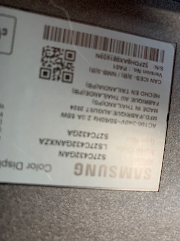 Photo 1 of ***(MINOR DAMAGE/ SEE NOTES/ MISSING REMOTE)***
SAMSUNG 27-Inch S43GC Series Business Essential Computer Monitor, IPS Panel, Height Adjustable Stand, Triple Input, New DisplayPort, 100Hz, AMD FreeSync, Advanced Eye Care LS27C432GANXZA, 2024