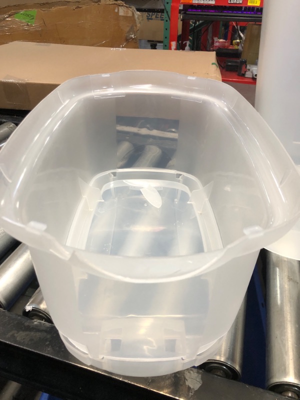 Photo 1 of Rubbermaid Wrap N' Craft Plastic Wrapping Paper Organizer Storage Container with Top Ornament Storage Compartment for 20 Standard 30 Inch Rolls, Clear