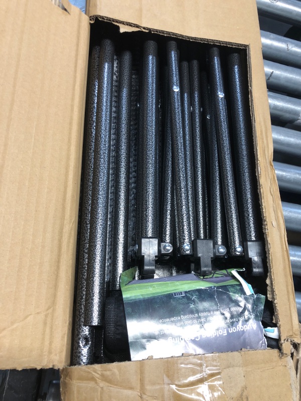 Photo 1 of (sold for parts only)(item used)((damaged) Folding Camping Table, Outdoor Roll-up Table Height Adjustable & Portable Metal Camp Grill Table for Picnic