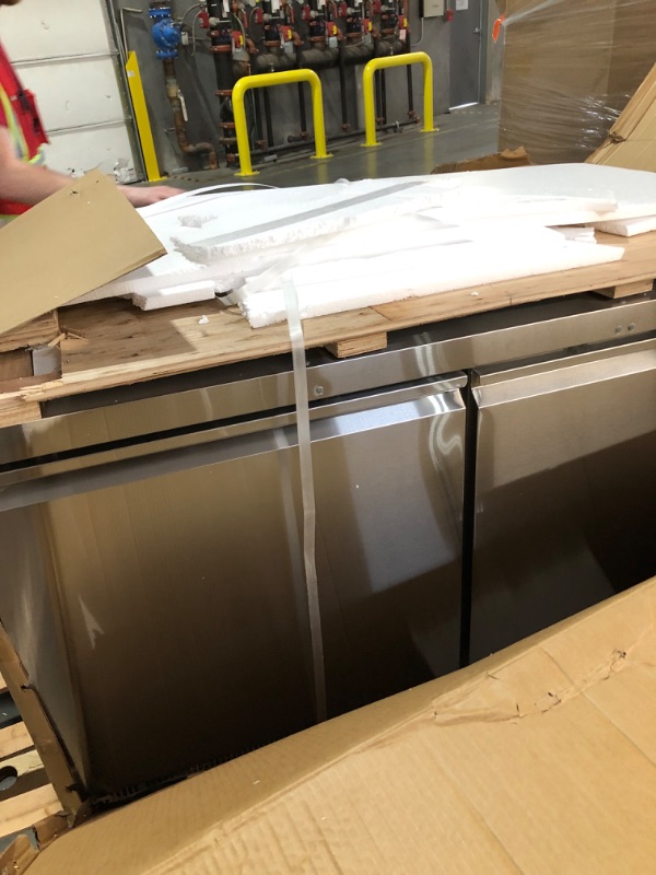 Photo 1 of (truck or trailer pick up only) KoolMore 60 in. Commercial Refrigerated Prep Station Cold Table, Stainless-Steel Refrigerator with 12 Pan Storage with Cover and Two Adjustable Shelves, ETL Listed (KM-RBT-60C)