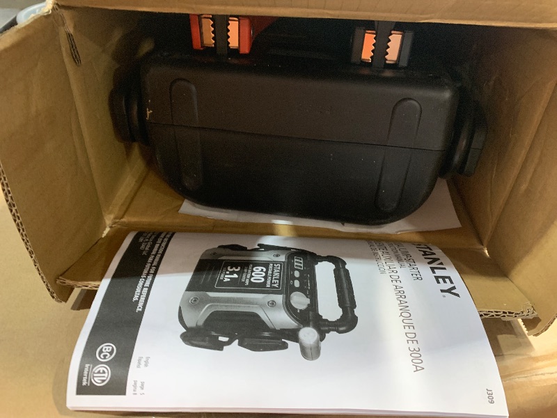 Photo 1 of (used)STANLEY J309 Portable Power Station Jump Starter 600 Peak Amp Battery Booster, 3.1A USB Ports, Battery Clamps