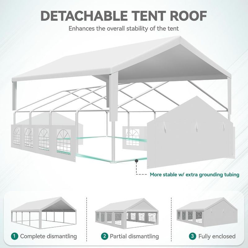 Photo 1 of  (PARTS) YITAHOME 20x30FT Party Tent Heavy Duty Wedding Event Shelters PVC Upgraded Galvanized Ripple Canopy with Large Roof Removable Sidewalls & 3 Storage Bags 600D Oxford Commercial, White