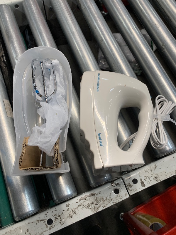 Photo 1 of **PARTS ONLY, DOES NOT POWER ON***
Hamilton Beach 6-Speed Electric Hand Mixer with Whisk, Traditional Beaters, Snap-On Storage Case, 250 Watts, White