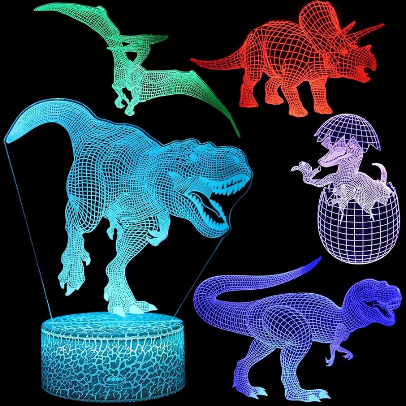 Photo 1 of Dinosaur Night Light for Kids Bedroom, 3D Illusion LED Lamp, 4 Patterns 16 Colors Changing Dimmable Room Décor, Smart Touch & Remote Control, Gift Jurassic Toy Toddler Teenage Boys Girls
