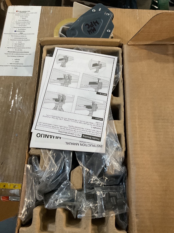 Photo 1 of HUANUO Dual Monitor Stand - Full Adjustable Monitor Desk Mount Swivel Vesa Bracket with C Clamp, Grommet Mounting Base for 13 to 32 Inch Computer Screens - Each Arm Holds 4.4 to 19.8lbs