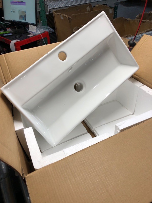 Photo 1 of (view all images) Lordear Floating Bathroom Sink Wall Mounted 21"x16" Bathroom Vessel Sinks Free Standing Wall Hung Sink Rectangle White Porcelain Ceramic Vessel Art Basin