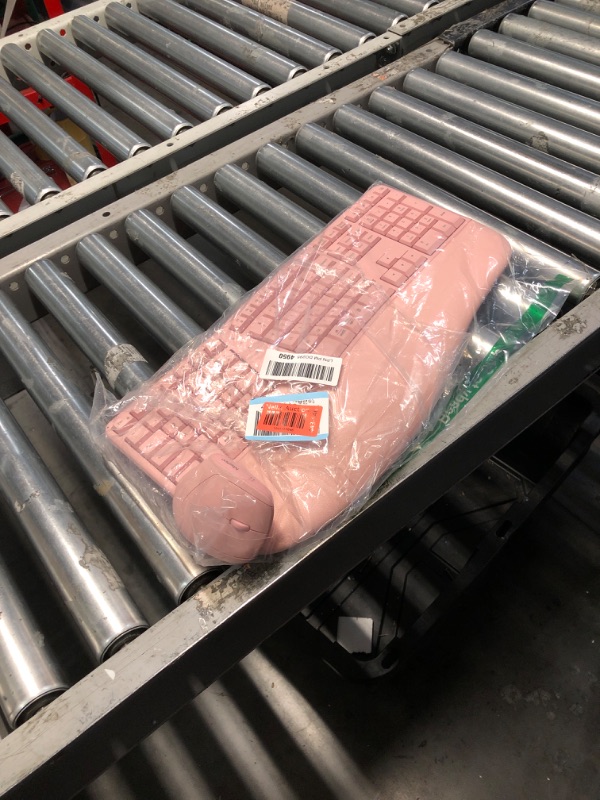 Photo 1 of **missing receiver** MEETION Ergonomic Wireless Keyboard and Mouse, Wireless Keyboard with Vertical Mouse, Split Keyboard with Cushioned Wrist Rest Natural Typing Rechargeable Full Size, Windows/Mac/Computer/Laptop, Pink