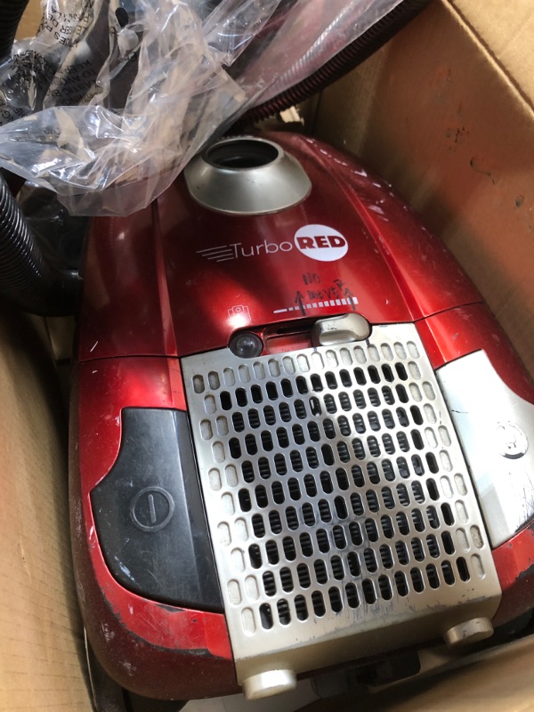 Photo 1 of **CORD IS CUT, NOT FUNCTIONAL-PARTS ONLY**
Atrix - Turbo Red HC1-AMZ Canister Vacuum with 6 Quart HEPA Filter and Variable Speed Motor