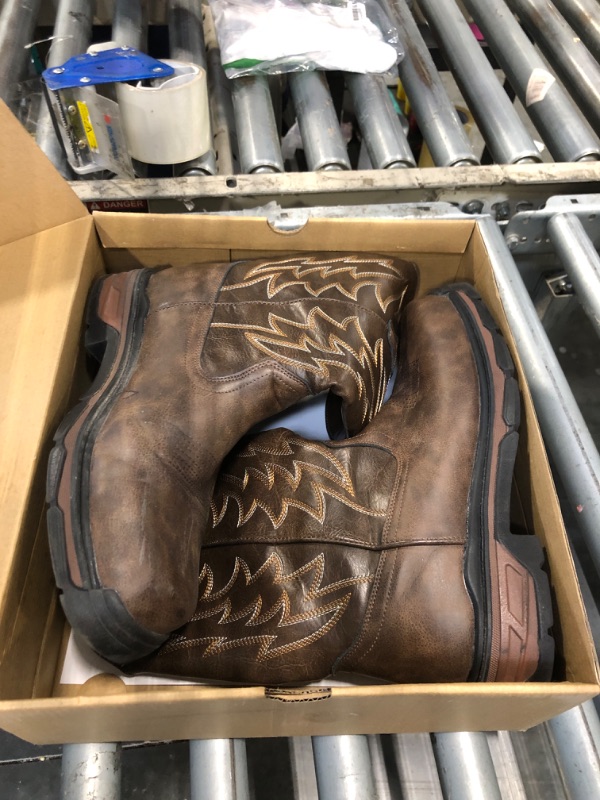 Photo 1 of ANGRYRAM Cowboy Work Boots for Men Waterproof Square Toe Leather Western Boots Puncture Resistant Indestructable Steel Toe Safety Boots for Men