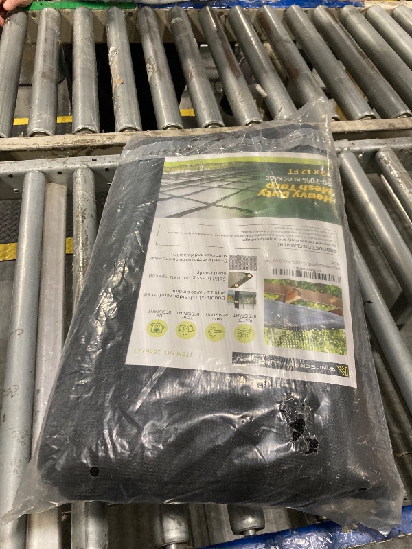 Photo 1 of [Windscreensupplyco] 60-70% 10 FT X 12 FT Mesh Tarp/Shade Cloth 9-Needle Knitted Heavy Duty Black with Grommets for Green House, Garden, pergola, Pools, Dump Truck - MT1012BLKX1