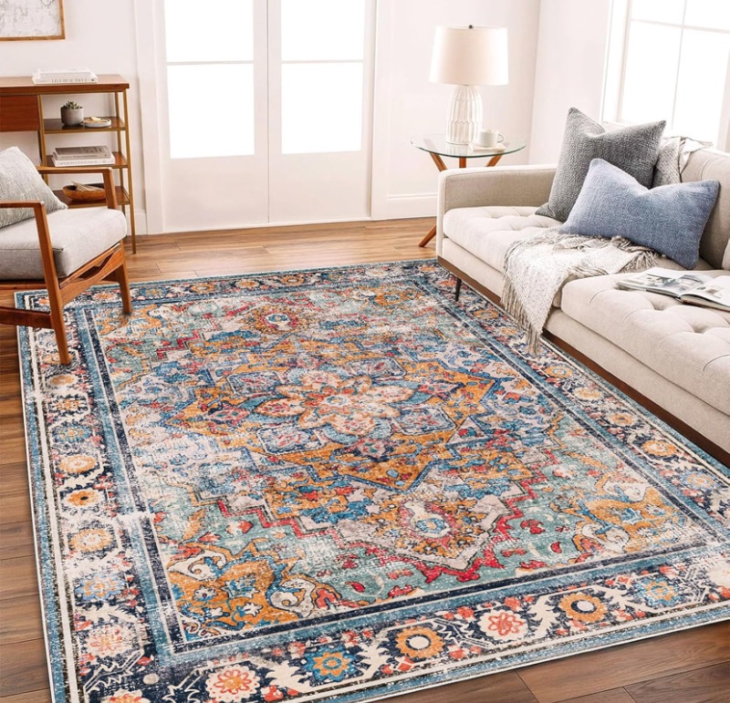 Photo 1 of *** SIMILAR IMAGE***Washable Area Rug 9'x12' Boho Chic Medallion Distressed Design Non-Shedding Easy Care Ideal for High Traffic Areas in Living Room Bedroom Office Coffee Table Large Carpet