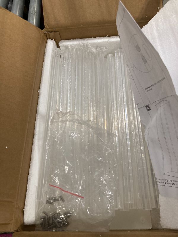 Photo 1 of ** ONLY 7 VASES ** MISSING HARDWARE **      Geetery 8 Pieces Tall Acrylic Vase Wedding Centerpieces Clear Flower Stand Column Geometric Floral Vase Elegant Display Holder for Birthday Party Wedding Table Decorations (28 Inch)      