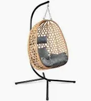 Photo 1 of **MISSING CUSHION**Egg Chair with Stand, Patio Wicker Bifanuo Hanging Chair, Hammock Swing Chair, 350LBS Capacity for Bedroom, Balcony, Garden
