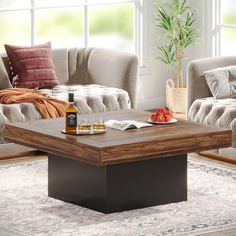 Photo 1 of 
Tribesigns Farmhouse Coffee Table Square LED Engineered Wood Low Coffee Table for Living Room Rustic Brown & Black