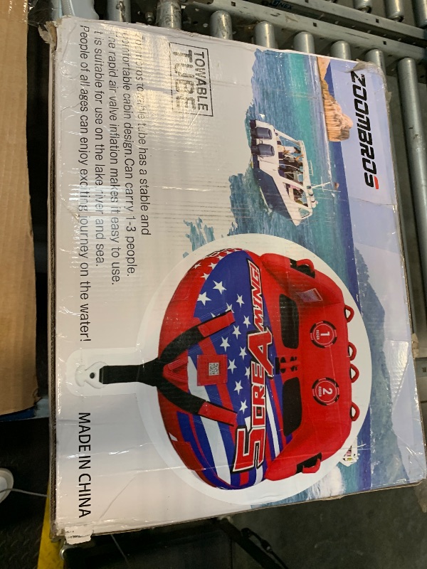 Photo 1 of ZOOMBROS Towable Tubes for Boating 2-3Person, Front/Back Tow Points Sofa Style Boat Tubes and Towables, Holds 340-510 lbs Large Capacity, Premium Nylon Cover, Perfect for Kids & Adults