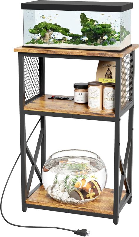 Photo 1 of *****similar****0 Gallon Fish Tank Stand with Power Outlet, 3 Tier Aquarium Stand with Shelf, Turtle/Reptile Tank Stand for Home Office,Adjustable Boards, 20.47''L×11.42''W×30.91''H, Retro