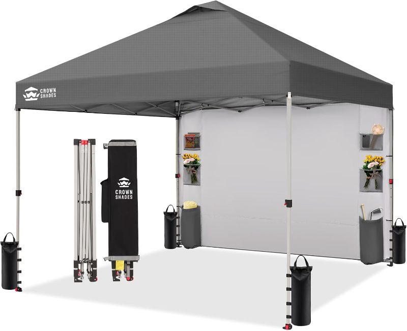 Photo 1 of ****similar***CROWN SHADES Canopy Tent 10x10 Pop Up Canopy Outdoor Shade with Pockets Sidewall, Easy Up Sun Shelter with One Person Set Up Center Lock, Portable Instant Camping Beach Canopy Tents, Grid Grey