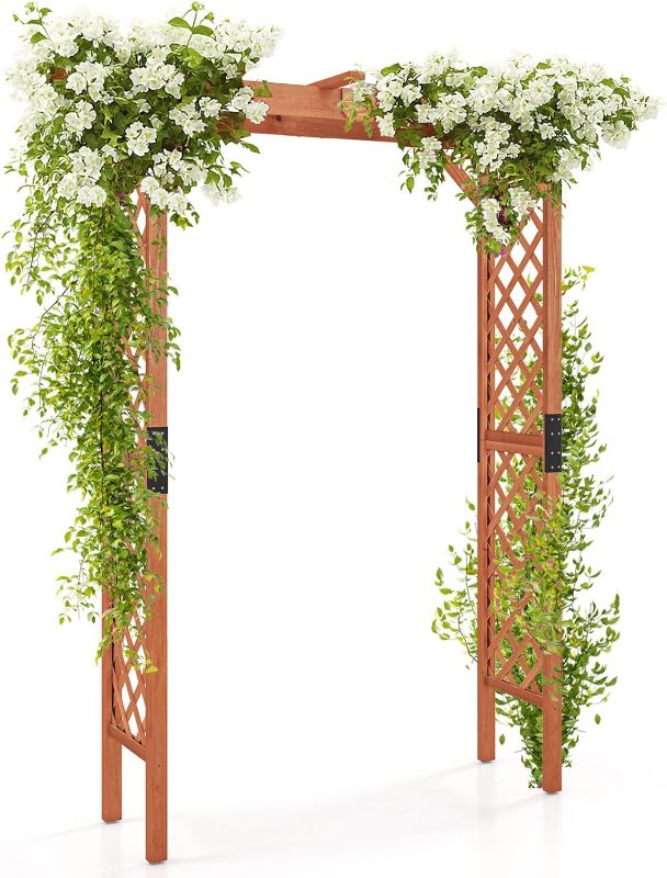 Photo 1 of **similar***VINGLI Wooden Garden Arbor with Planter, Wedding Arch for Ceremony, Wood Garden Arbour Trellis for Plant Climbing, Pergola for Garden Backyard, Lawn, Outdoor (Carb