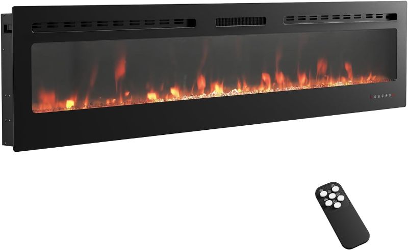 Photo 1 of ****similar***80 Inch Wall Mounted Fireplace, Recessed Electric Fireplace, Remote or Touch Screen Control with Timer Adjustable Flame, Colors & Temperature Crystal & Fake Wood Options Silent 1500w Warmth? (80")