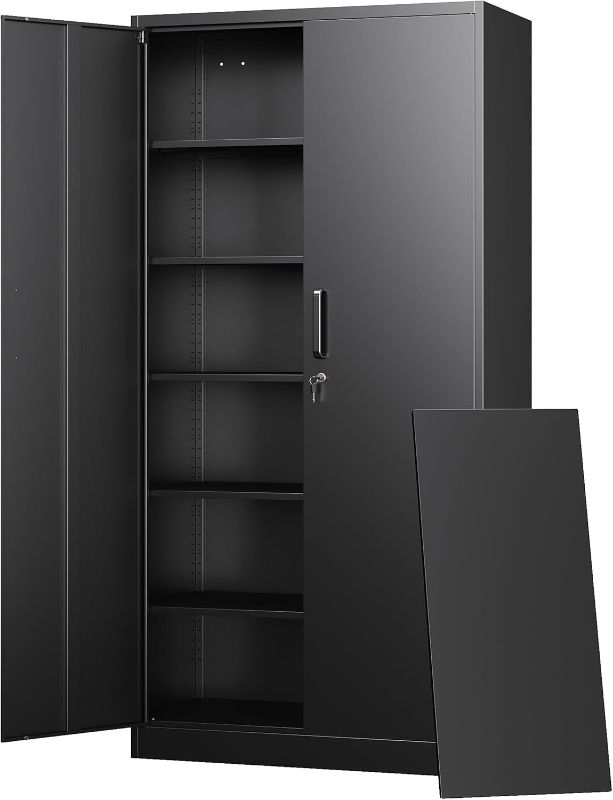 Photo 1 of ***similar***Letaya Metal Storage Cabinets with Lock Doors,Tall Locker Organizer Steel Garage Cabinets, 5 Adjustable Layers Shelves for Home, Office, Warehouse,Tool,Industrial(Black)