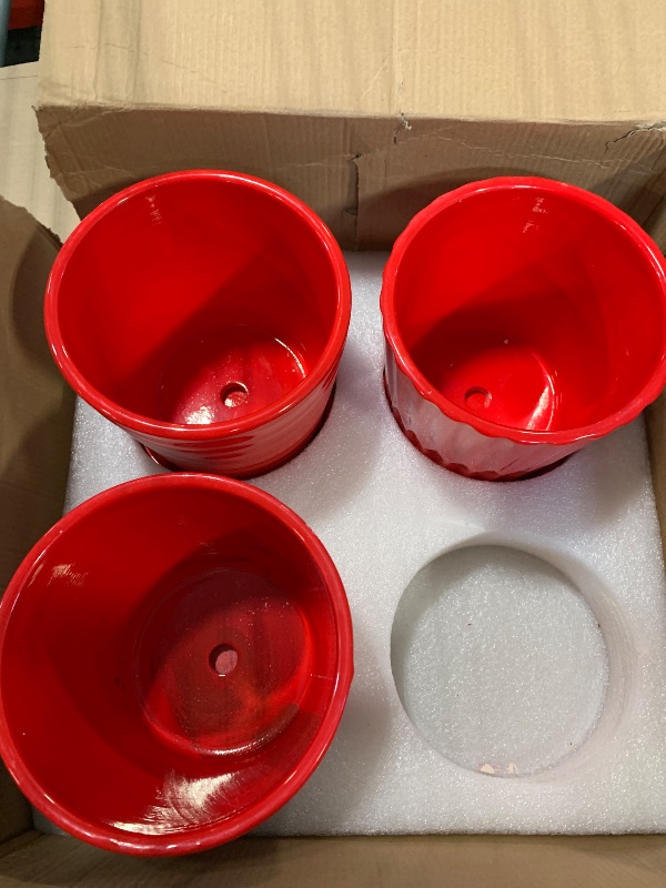 Photo 1 of ****Set of three****Ton Sin Plant Pots, 6 Inch Flower Pots for Plants,Ceramic Planter with Drainage Holes,Indoor Planter Pots with Saucer,Outdoor Garden Pots (Red, 3 Pack)