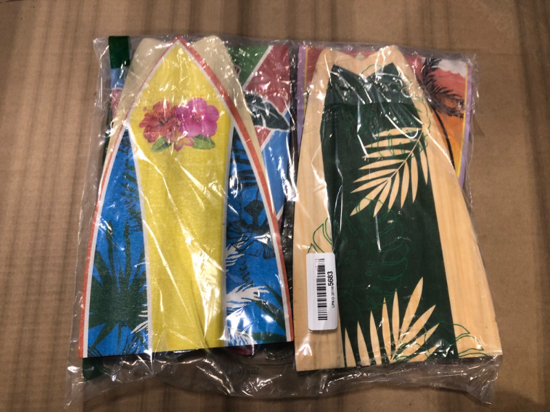 Photo 1 of ***CHIPPED**** Threehoney 4 Pcs Summer Giant Surfboard Wall Decor Large Wooden Beach Surfboard Wall Hanging Sign Wood Surf Boards for Decorating Foldable Tropical Wall Decor for Bedroom Home Bar Party