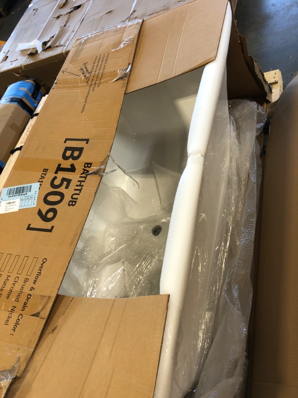 Photo 1 of **MINOR CRACK**WOODBRIDGE 59" Freestanding White Acylic Soaking Bathtub Drain and Overflow,BTA1509-B/N-Drain &O, with Brushed Nickel Drian