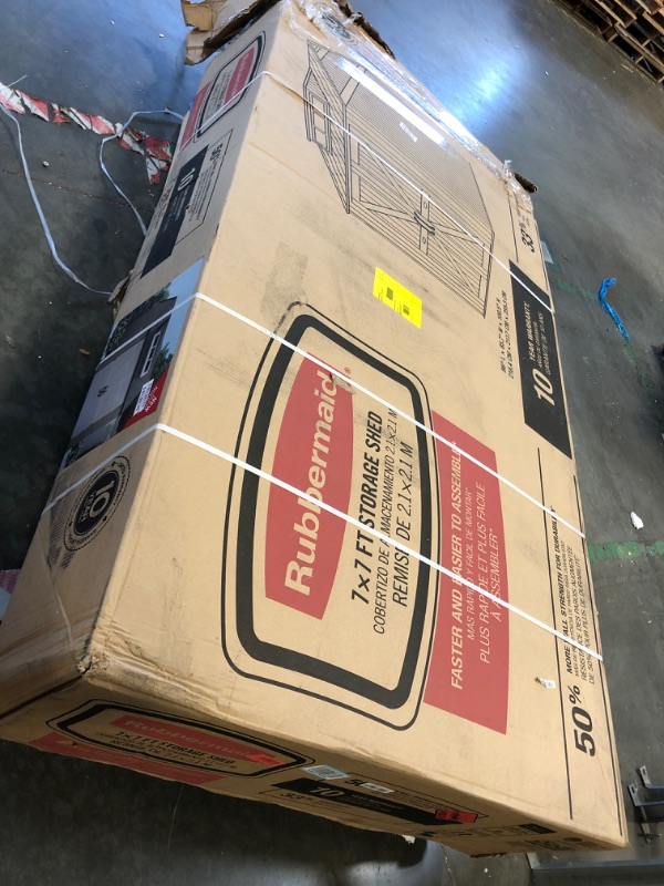 Photo 1 of ***MAY NEED A TRUCK***Rubbermaid Large Resin Outdoor Storage Shed With Floor (7 x 7 Ft.), Weather Resistant, Brown, Organization for Home/Lawn Mower/Backyard Equipment/Bike Storage/Pool Supplies