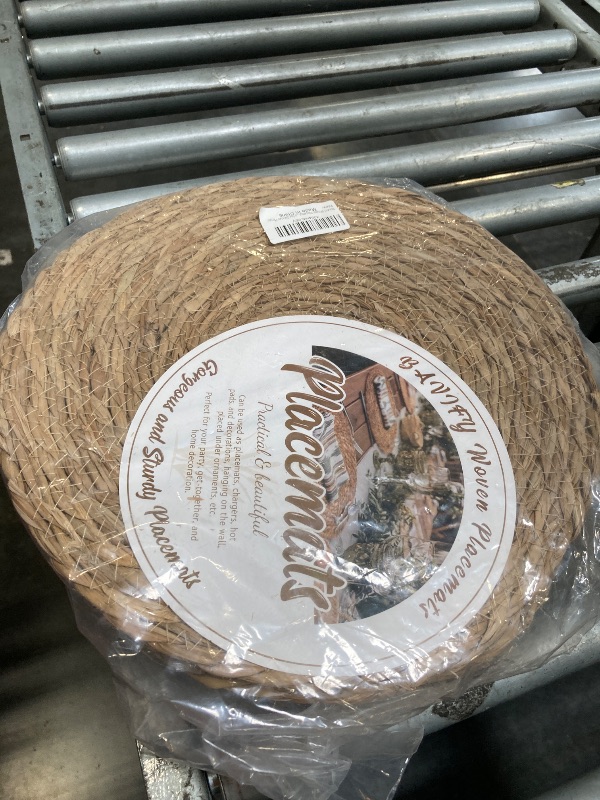 Photo 1 of 12 in Round Woven Placemats Plate Chargers Set of 10, Rattan Wicker Table Mats for Dinner Plates, Boho Farmhouse Rustic Place Mats for Dining Table Decor
