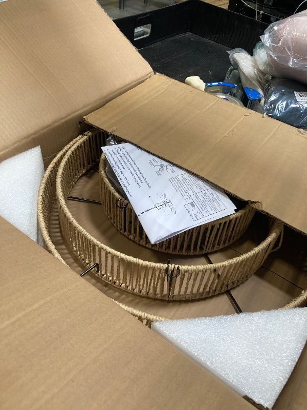 Photo 1 of ZSMAIKU Boho Light Fixture Coastal Brass Wicker Chandelier 20" Large Rattan Basket Pendant Light for Dining Room Light Over Table Living Room Kitchen Island E12 Base 6-Light,Black Chain Adjustable