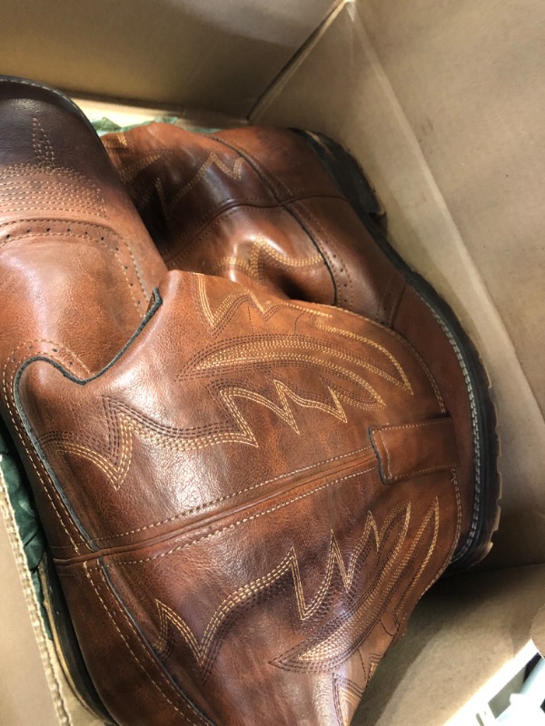 Photo 1 of ***USED***
Rollda Cowboy Boots for Men Western Boots Men's Square Toe Chunky Heel Mid-Calf Boots Classic Embroidered Pull On Tabs Brown Size 12.