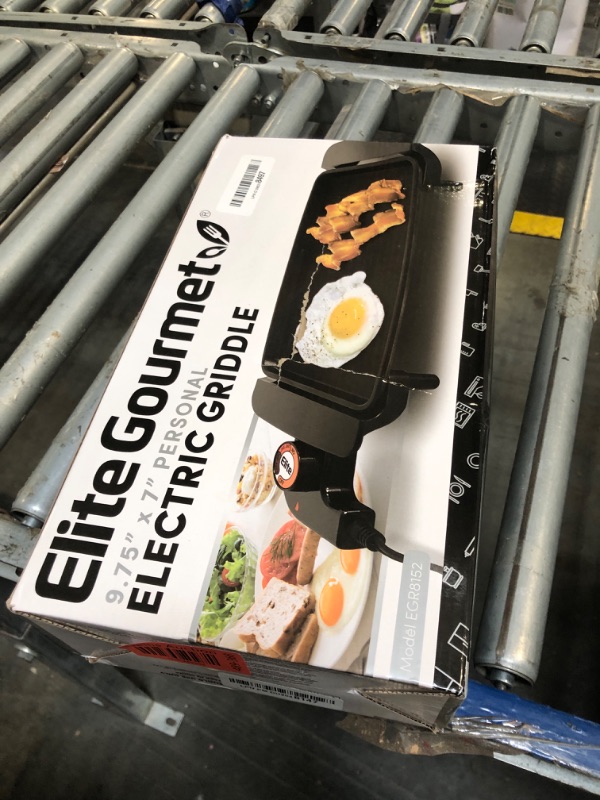 Photo 1 of Elite Gourmet EGR8152 Electric 10" x 7" Personal Compact Griddle, Cool-touch Handles Non-Stick Surface, Removable/Adjustable Thermostat, Black