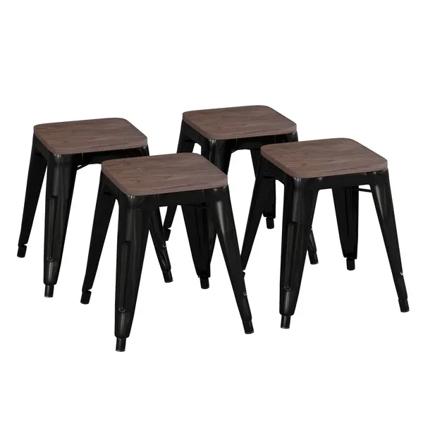 Photo 1 of 18" Backless Table Height Stool with Wooden Seat, Stackable Metal Indoor Dining Stool, Commercial Grade - Set of 4
