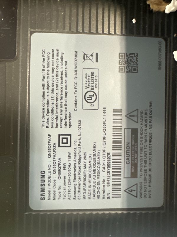 Photo 1 of [DAMAGED SCREEN ] SAMSUNG 55-Inch Class QLED Q7F Series Samsung Vision AI Smart TV (2025 Model, 55Q7F) Quantum HDR, Object Tracking Sound Lite, Q4 AI Gen1 Processor, 4K upscaling, Gaming Hub, Alexa Built-in