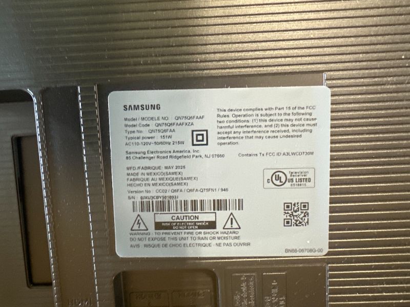 Photo 1 of [DAMAGED SCREEN] SAMSUNG 75-Inch Class QLED Q6F Series Smart TV (2025 Model, 75Q6F) Q4 Lite Processor, Quantum HDR, Motion Xcelerator 60Hz, Color Booster, 4K Upscaling, with Alexa Speaker
