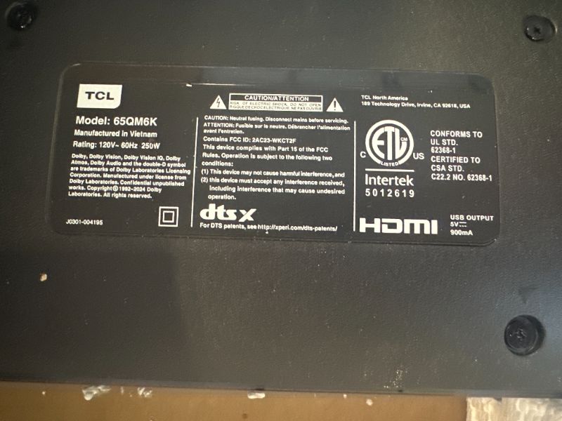 Photo 1 of [SCREEN SCRATCHED] TCL 65-Inch QM6K QLED 4K Smart QD-Mini LED TV with Google TV (65QM6K