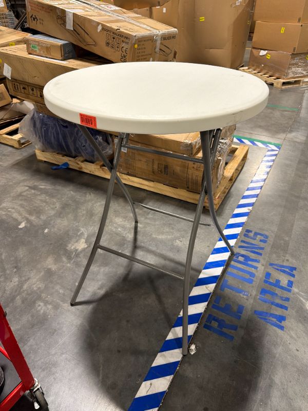 Photo 1 of [Legs slightly bent] BTEXPERT 32" Round 43" Bar Height White Granite Plastic Folding Table Portable Commercial Table Banquet Card Coffee Dining Table for Wedding Party Event Home Kitchen Outdoor