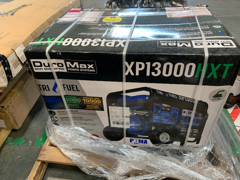Photo 1 of **FACTORY SEALED**DuroMax XP13000HXT 13,000-Watt 500cc Tri Fuel Gas Propane Natural Gas Portable Generator with CO Alert, Black/Blue